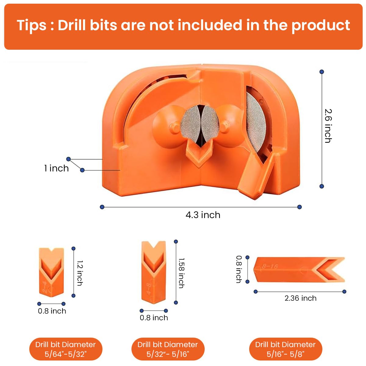 Serplex Drill Bit Sharpener for Power Drill with Replaceable Diamond Wheel for 2–16mm Bits