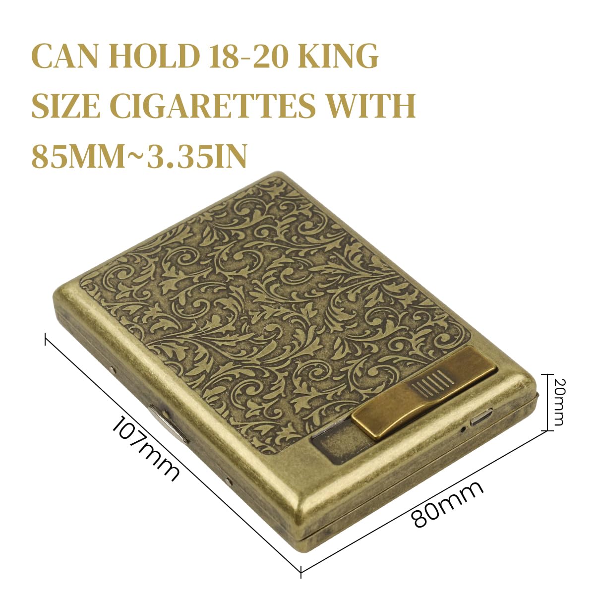 GUSTAVE Metal Cigarette Case for 20pcs Standard Cigarettes with USB Flameless Coil Lighter | Vintage Gift for Men