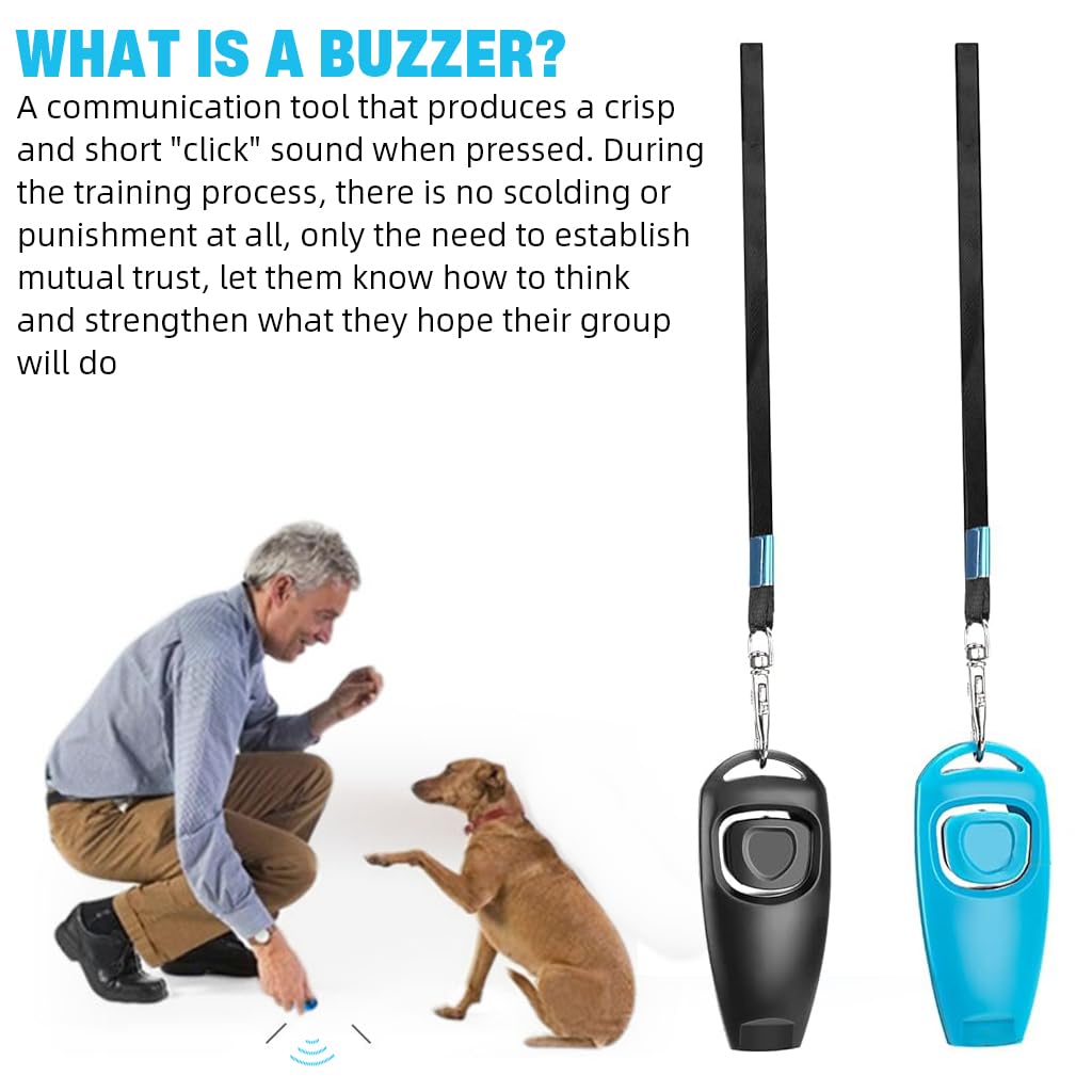 Qpets Dog Clicker for Training with High Frequency Whistle and Heart Button | 2 Pack Blue Black
