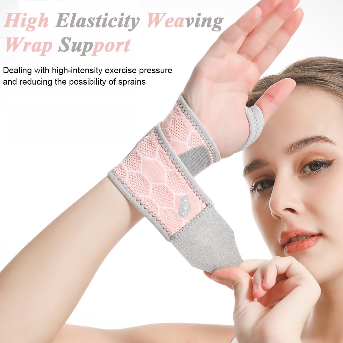 HANNEA Wrist Brace for Carpal Tunnel and Fitness featuring Thumb Loop and Adjustable Strap | Pink Polyester Support for Both Hands