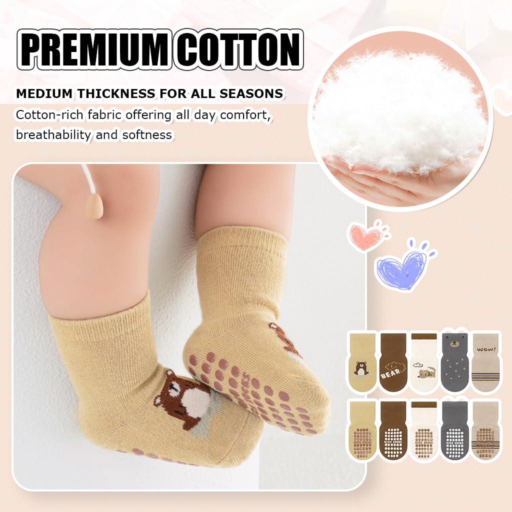 SNOWIE SOFT Baby Socks Set for 1–3 Years with Antislip Silicone Soles and Soft Cotton | 5 Pairs