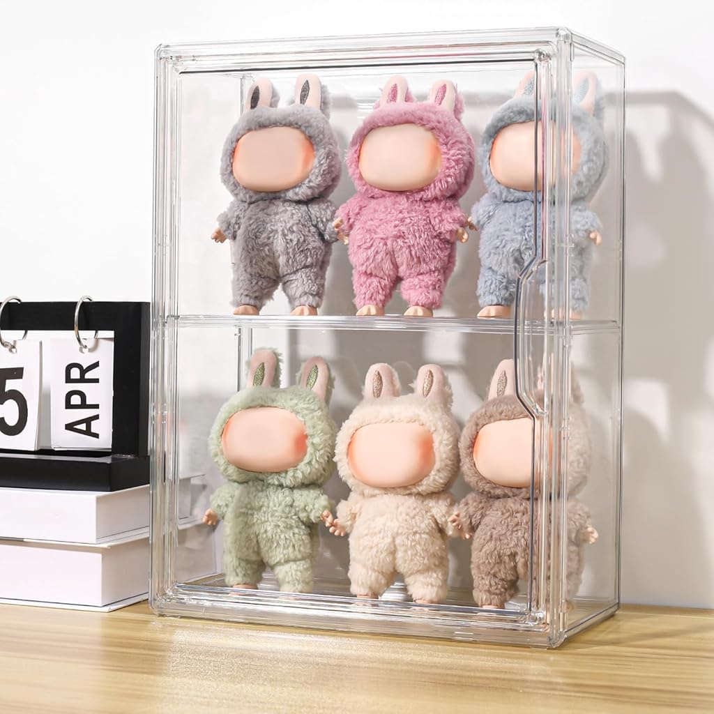 HASTHIP PET Display Box for 4'' Collectible Figures with Double Layer Closet and Door | Clear Sealed 27x14x36cm Stand for Desk or Wall