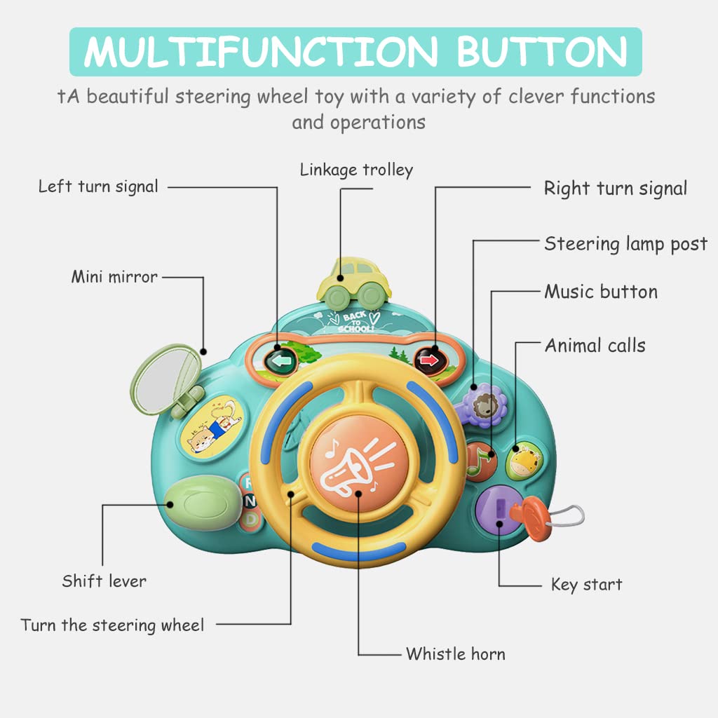 PATPAT Music Driving Steering Wheel Toy for Kids, Simulation Racing Play Learning Educational Toys for Baby Girls Boys 1-3 Years Old, Music Toy for Baby Steering Wheel Mountable on Crib (Green)