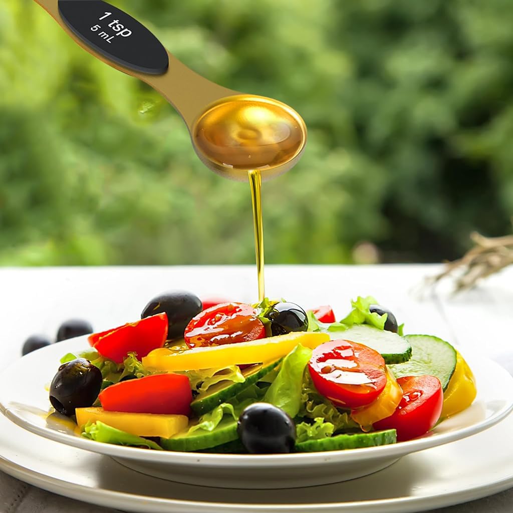 Supvox Magnetic Measuring Spoons Set of 8 for Dry and Liquid Ingredients with Dual Sided Gold Stainless Steel Design