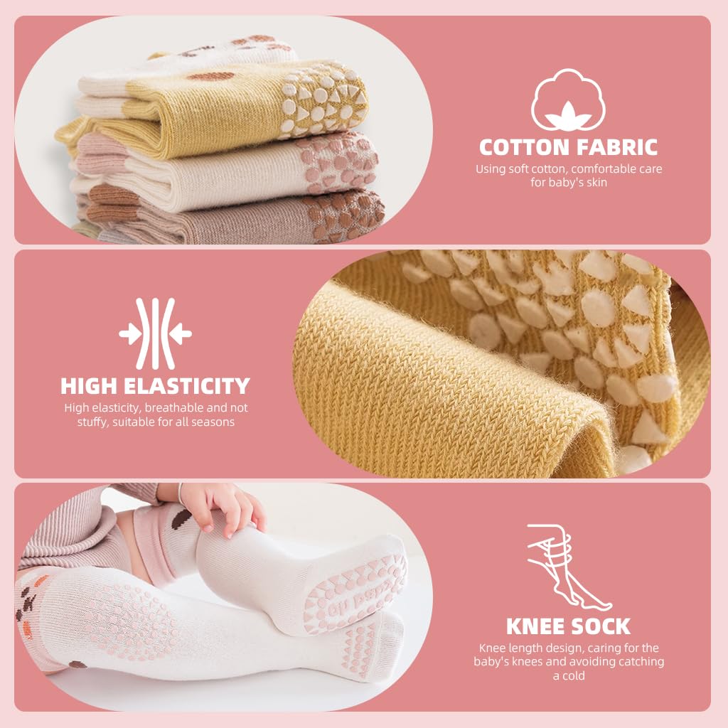 SNOWIE SOFT Baby Girls Knee High Stockings with Breathable Mesh Cotton | 3 Pairs for 0–3 Years