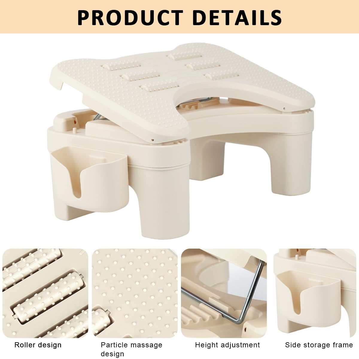 HANNEA Folding Foot Rest for Home and Office with Dual Row Massage Rollers | Height Adjustable Ergonomic Stool