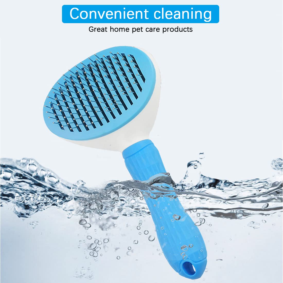 ZIBUYU Dog Brush for Hair with 4 in Stainless-Steel Teeth and One-Button Cleaning | Blue