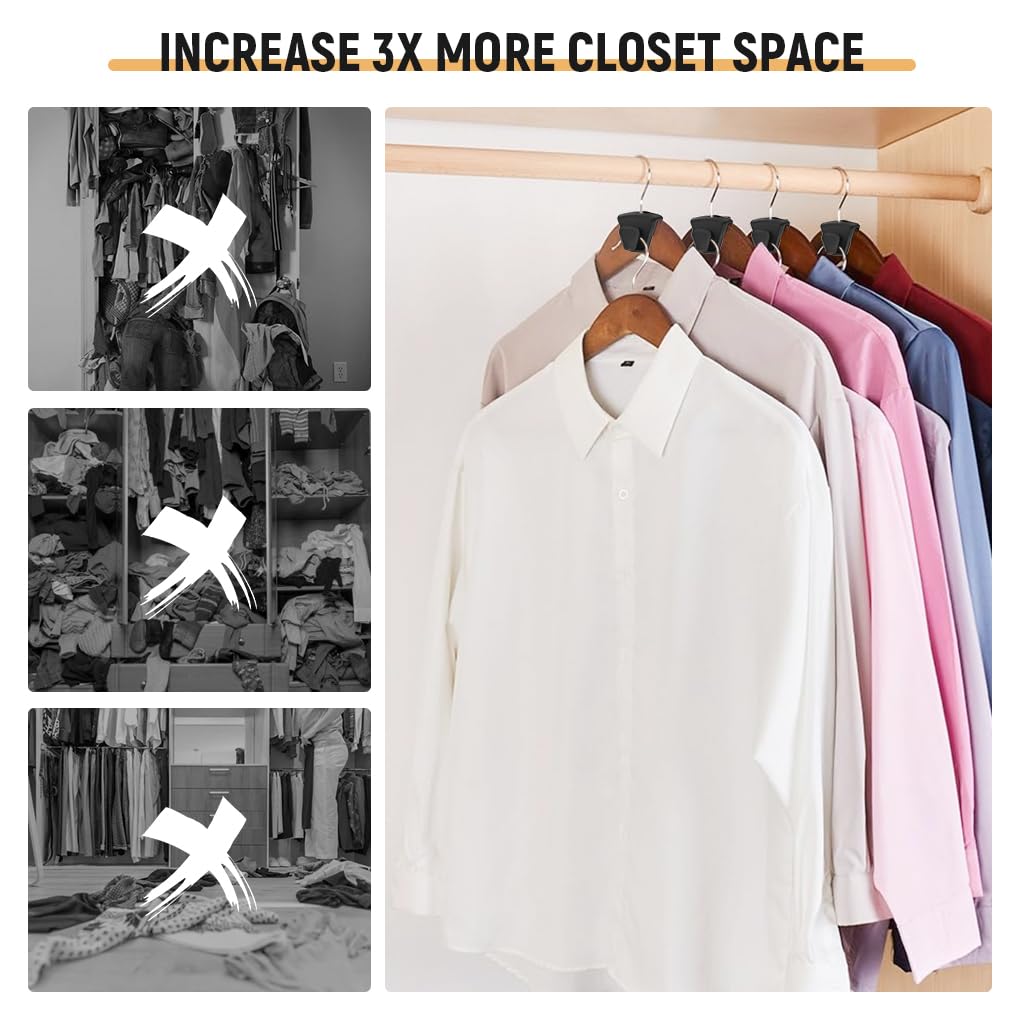 HASTHIP Wardrobe Hanger Connectors for Space Saving Closet Organization 20 pcs | Black Plastic Hooks