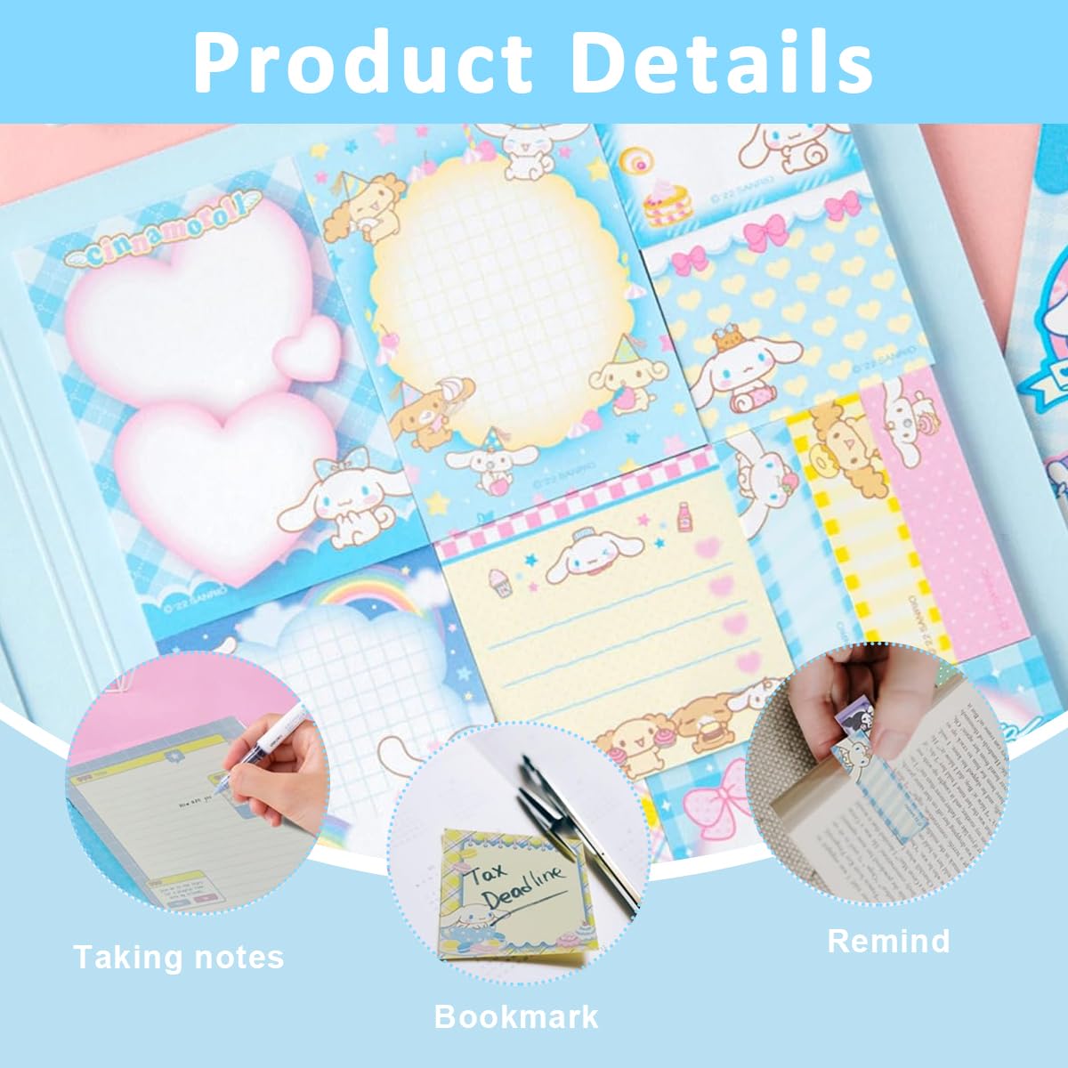 HASTHIP® 330 Sheets Kawaii Sticky Notes Set - Cute Cinnamoroll Themed, Cartoon Sticky Notes with Lined Letter Papers, 8 Packs Sticky Notes & 3 Sticky Tabs for Scrapbooking, School, Office Supplies