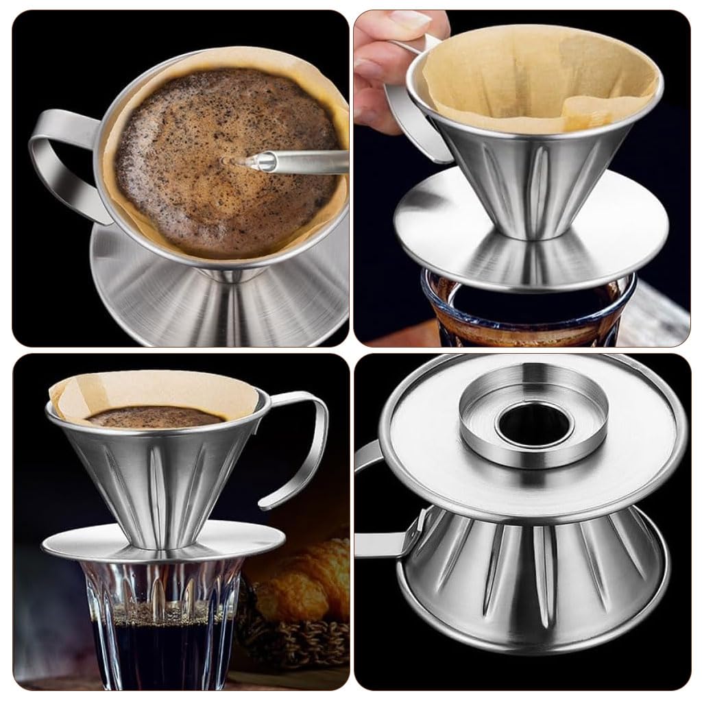 Supvox Stainless Steel Pour Over Coffee Filter for Mugs and Carafes | Reusable Eco-Friendly Dripper for Home Office and Travel