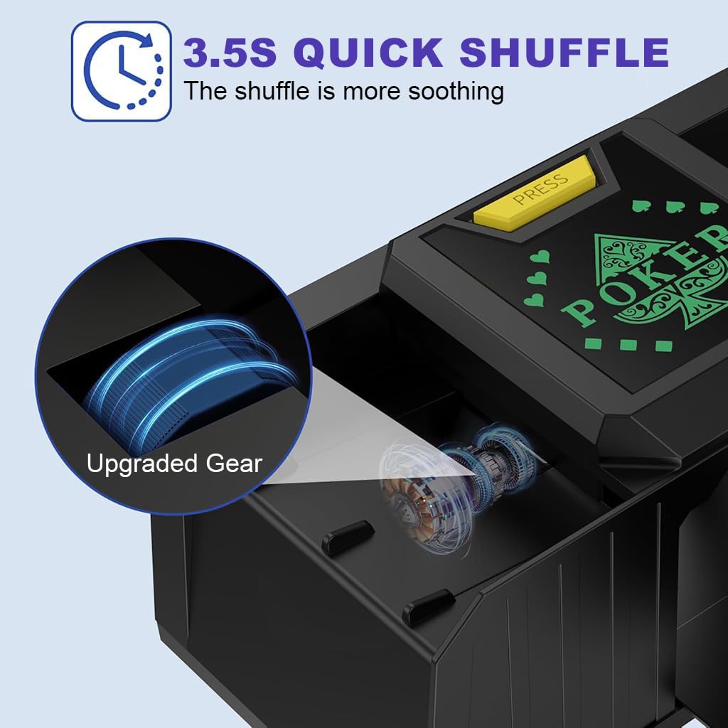 Supvox Automatic Card Shuffler for Poker and Casino Games featuring Dual Power Modes | One Button Control