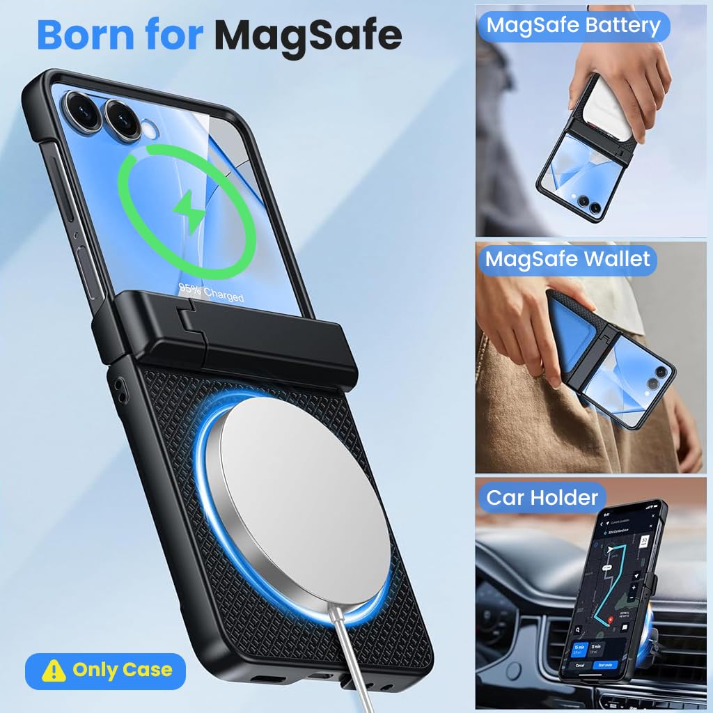 ZORBES Galaxy Z Flip 7 Phone Case with 180° Flexible Hinge and Folding Kickstand | Clear and Matte PC Protective Cover