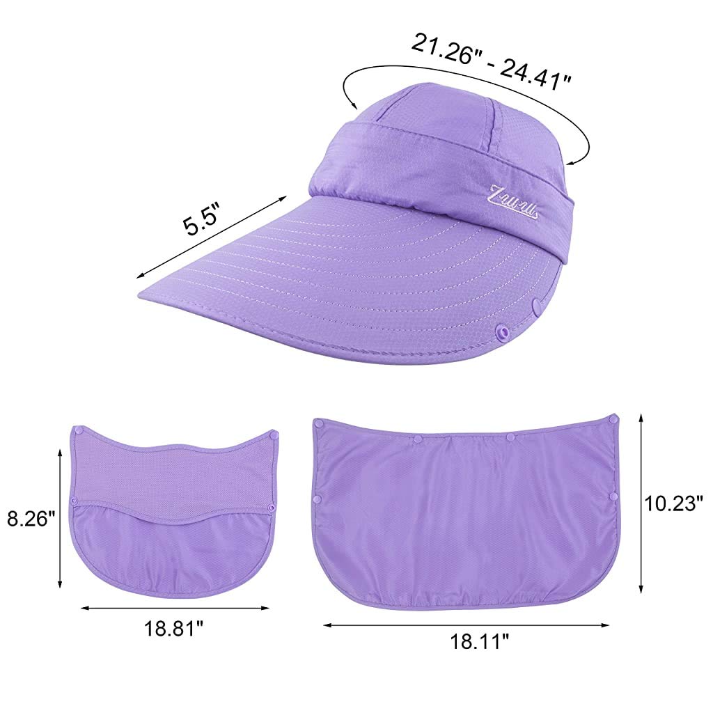 GUSTAVE® Women Sun Wide Brim UV Protection Fishing Hat Foldable Ponytail Summer with Detachable Flaps Purple 2PCS