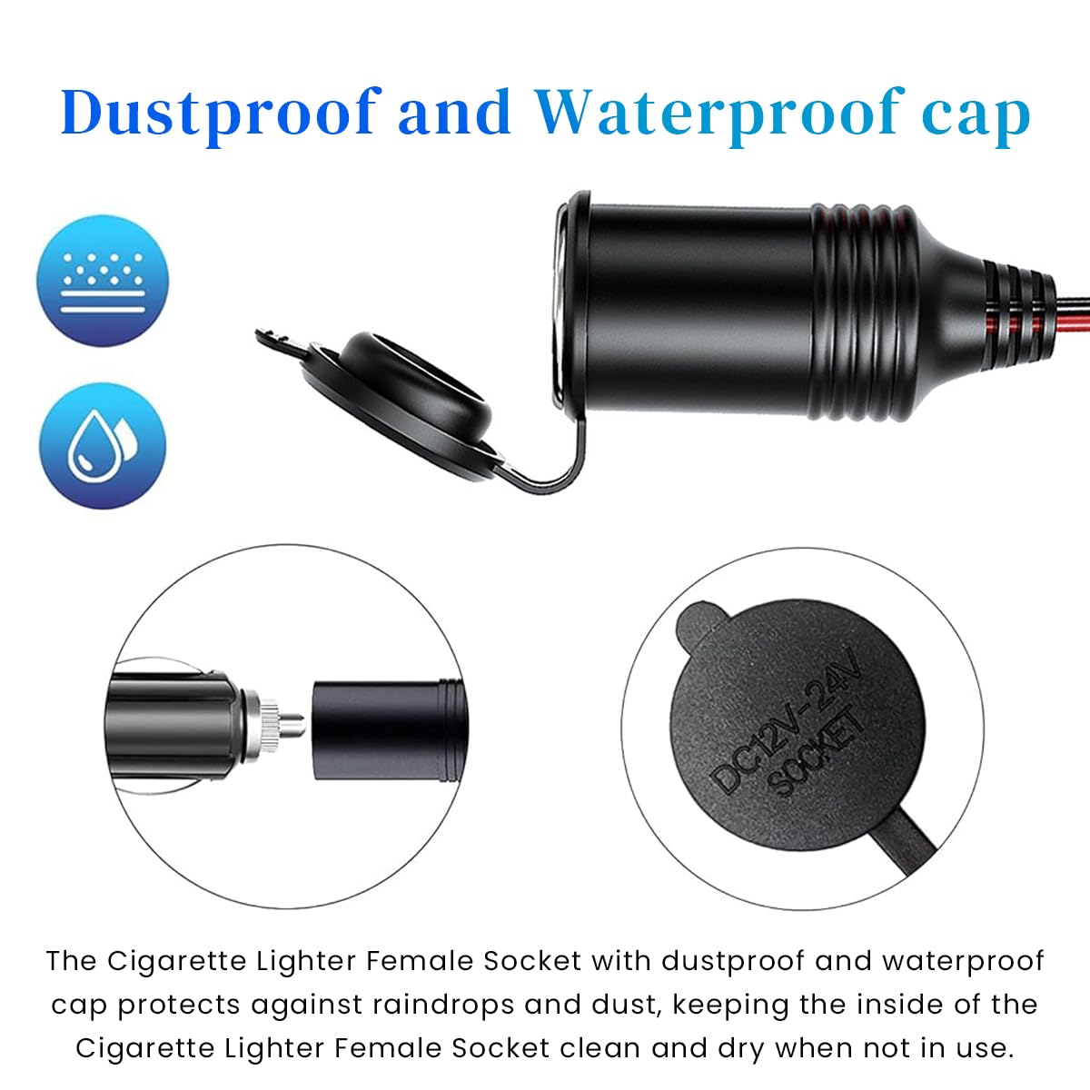 STHIRA Car Cigarette Lighter Cable 4M for 12V 24V Vehicles with LED Indicator & Dust Cap | Black