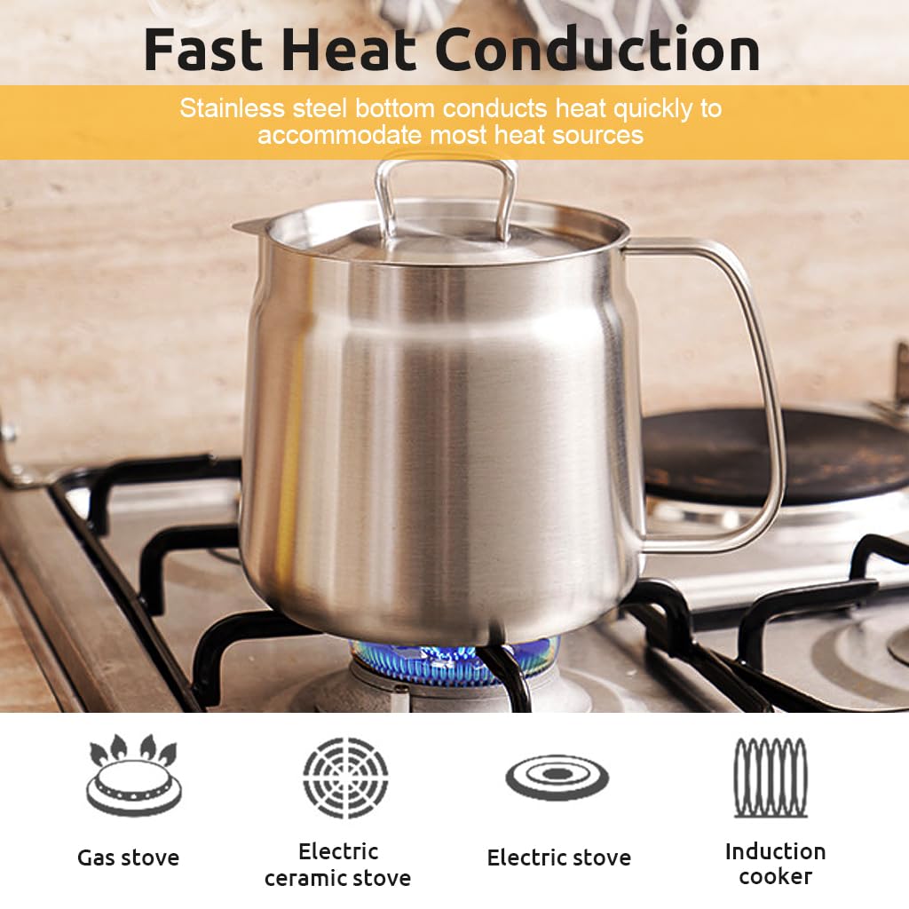 Supvox Stainless Steel Oil Container 1.5L for Kitchen Recycling with Oil Sieve and Fry Basket