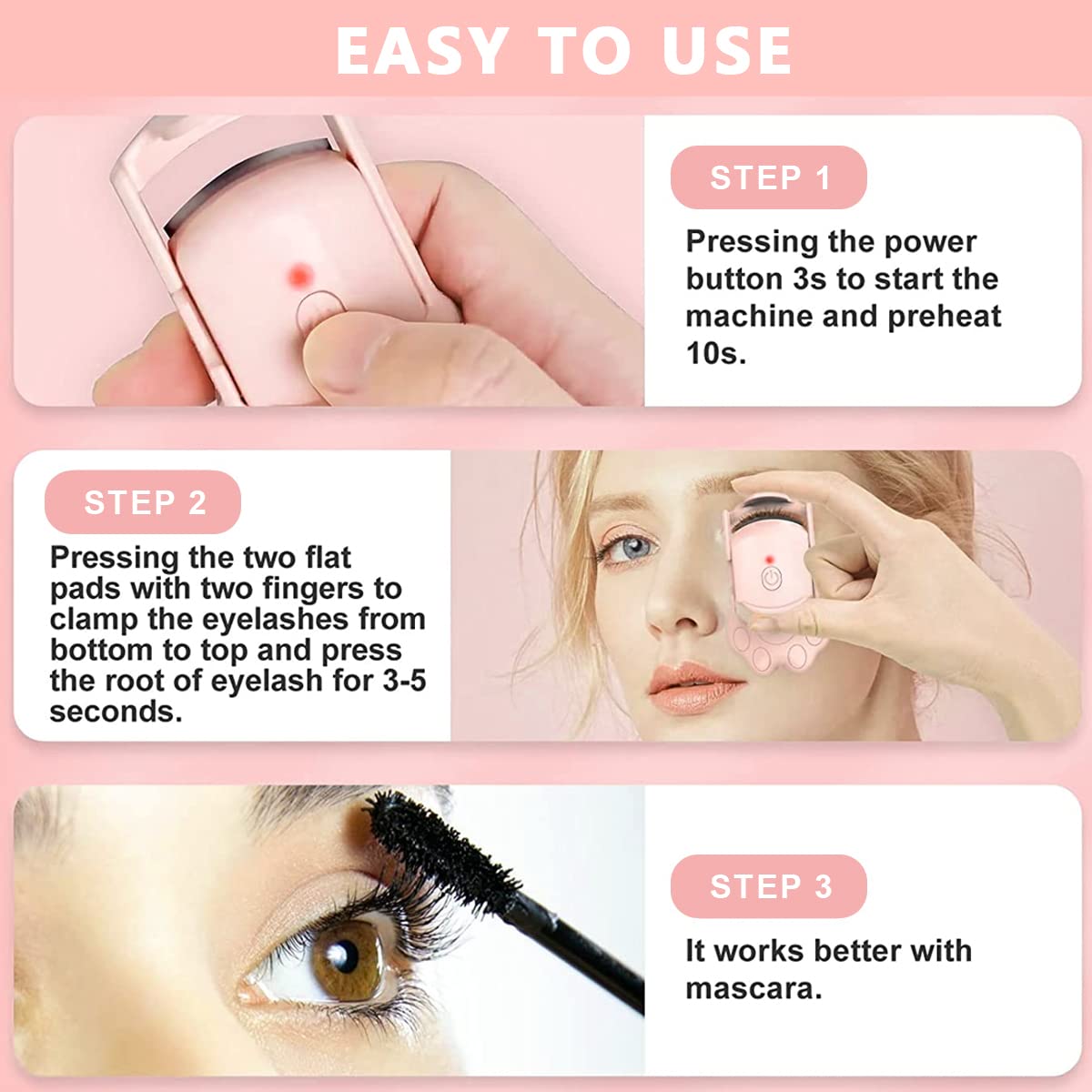 MAYCREATE® Heated Eyelash Curler for Women, Electric Eyelashes Curler, Cat Paw Shape USB-C Rechargeable Heating Eyelash Curler with 2 Temperature Modes for Quick Natural Curling, Long Lasting