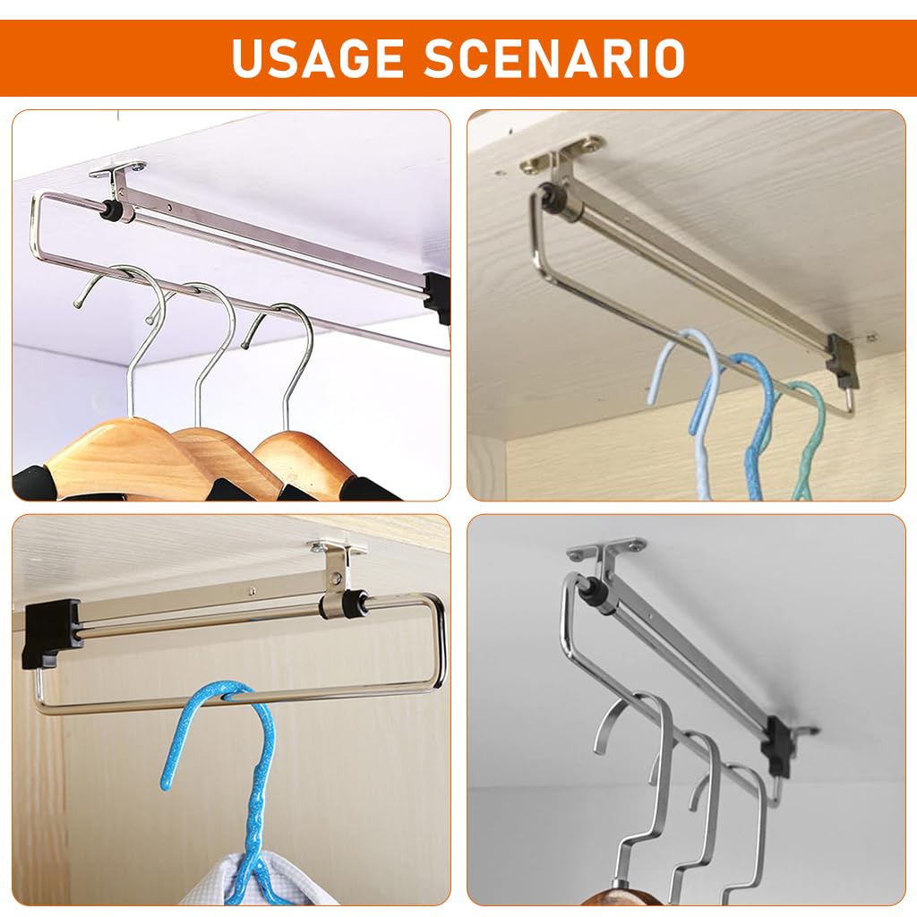 HASTHIP® Wardrobe Organizer 19.69 Inches Pull Out Hanger Rail Space Saving Multi Hanger Organizer Hanging Rail for Wardrobe Modification Universal Screw Mounted Multi Hanger Organizer