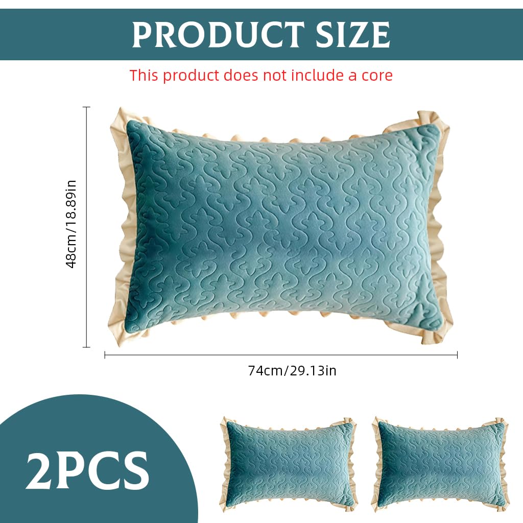 HASTHIP Velvet Pillow Covers for Sofa and Bed 18 x 29 in with Crinkle Edge Design Pack of 2 Blue