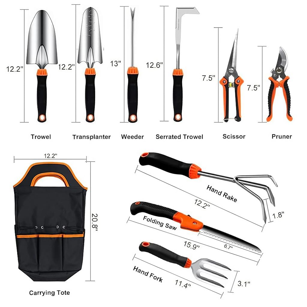 HASTHIP Gardening Tools Set for Home and Patio with 10 Pcs Stainless Steel Tools featuring Ergonomic Handles and Storage Bag