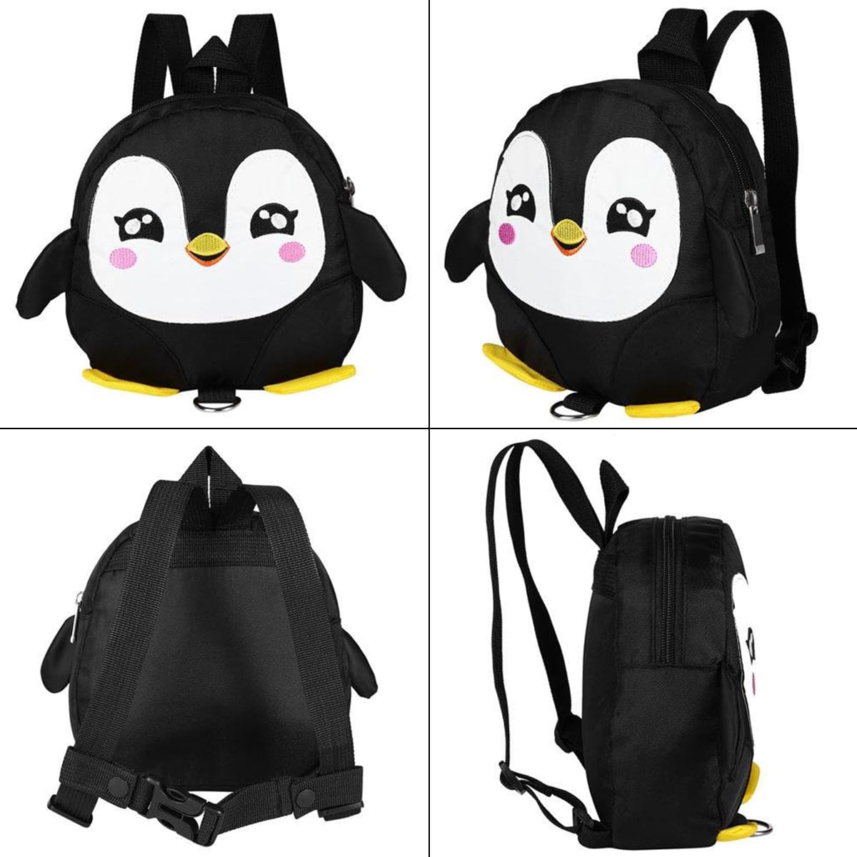SNOWIE SOFT Toddler Backpack for Travel with 43.3 in Detachable Leash and Penguin Design (Black)