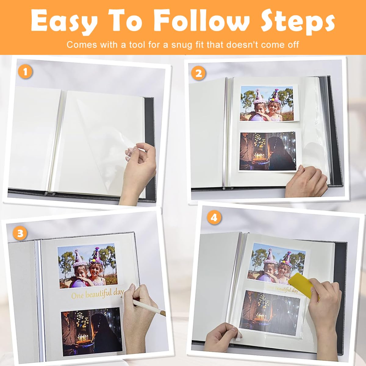 HASTHIP Photo Album for 3x5 to 8x10 Pictures with 40 Self Adhesive Pages | Linen Cover 2 PCS Grey