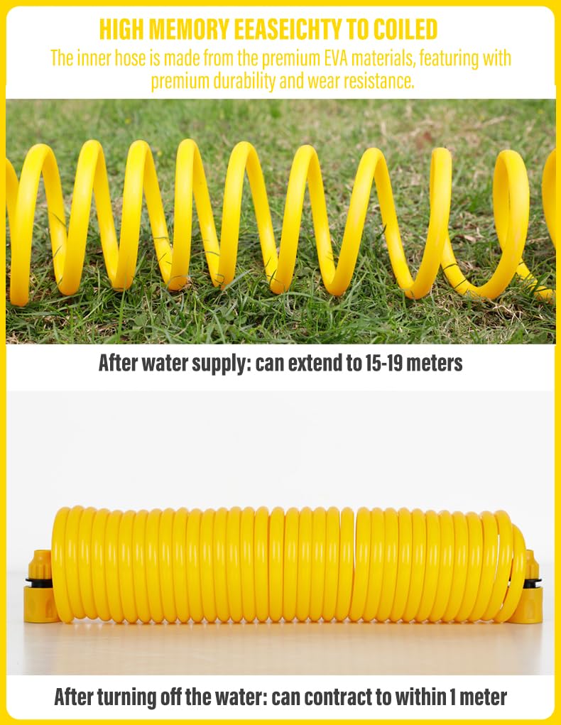 HASTHIP® 15m Garden Hose Pipe with 3 Function Pressurized Sprayer Gun, Expandable EVA Lightweight Anti-Kink Flexible Water Hose with 3/8'' Quick Connector & Sprinkler for Home Garden Car Washing