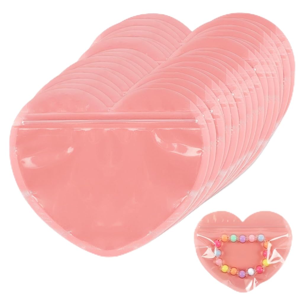 ZIBUYU® 100Pcs Zip-lock Pouches Small Bags Pink Heart Shape Zip-lock Jewelry Bag DIY Handmade Crafts Bussiness Supplies Transparent Jewelry Bag Ziplock Pouches for Bracelet, Rings, Earrings, 10x10cm
