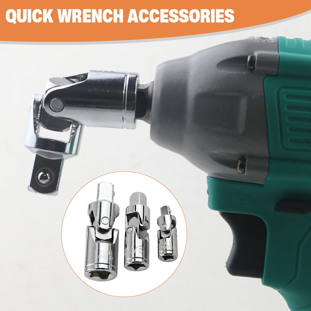 Serplex Swivel Drive Adapters Set for Ratchets featuring 3Pcs 1/4 3/8 1/2 CR-V Steel | Chrome Finish