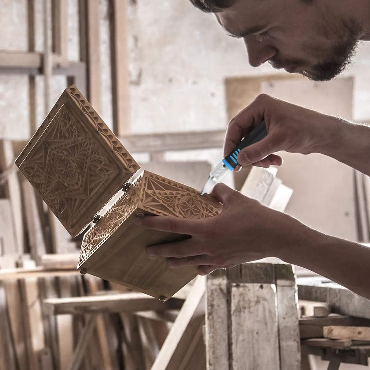 Serplex Craft Cutter Kit for DIY Projects with 16Pcs SK5 Steel Blades and Rubberized Grips