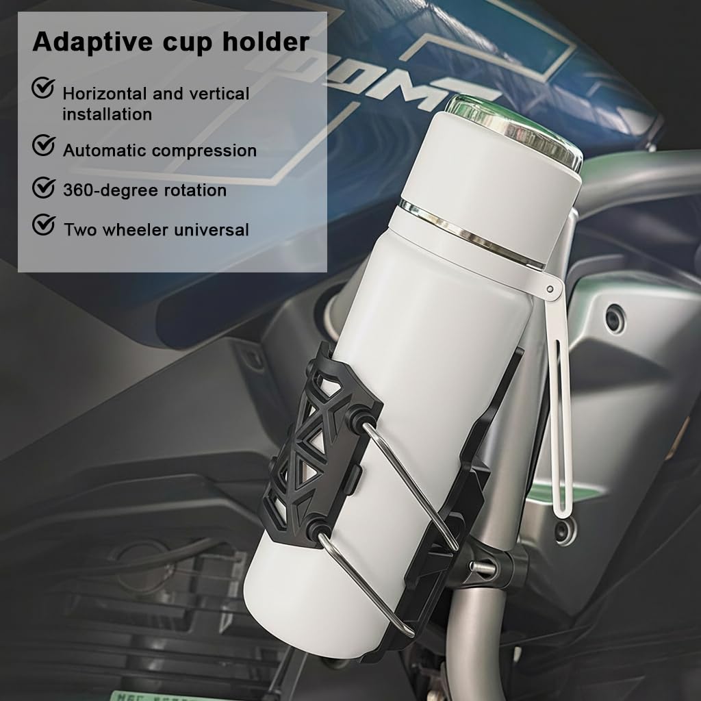 STHIRA Motorcycle Cup Holder for Bikes and Scooters featuring Quick Release and 360° Adjustable Clamp | Lightweight ABS Alloy Design