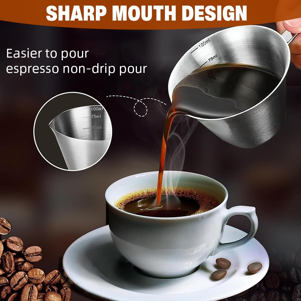 Supvox Espresso Coffee Cup for Precise Measuring with Dual V-Nozzle Design 100ml Brushed Stainless Steel