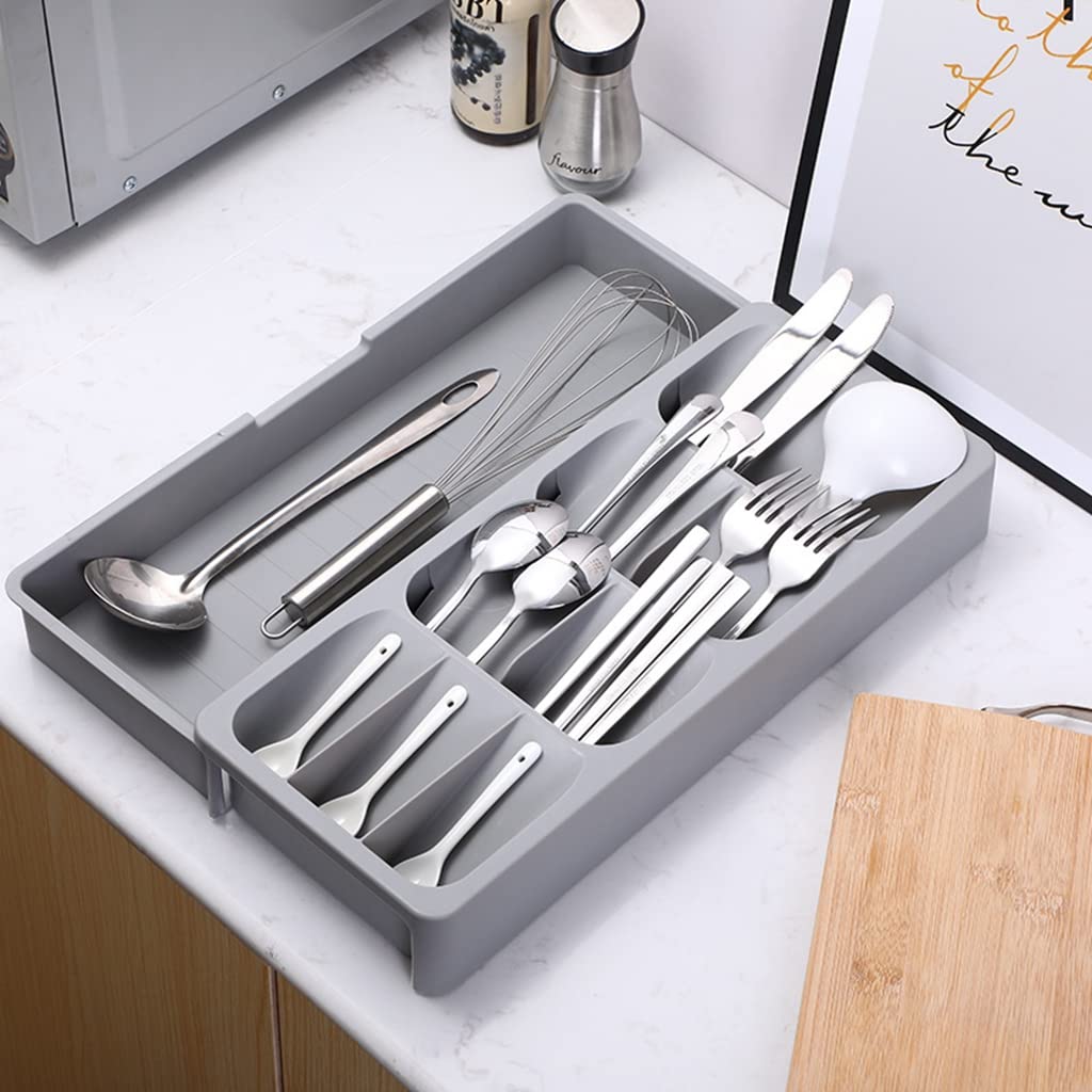 HASTHIP® Cutlery Tray for Kitchen Drawer, Modular Kitchen Accessories, Kitchen Drawer Organizer Tray, Expandable PP Plastic Drawer Holder, Multipurpose Utensil Organizer