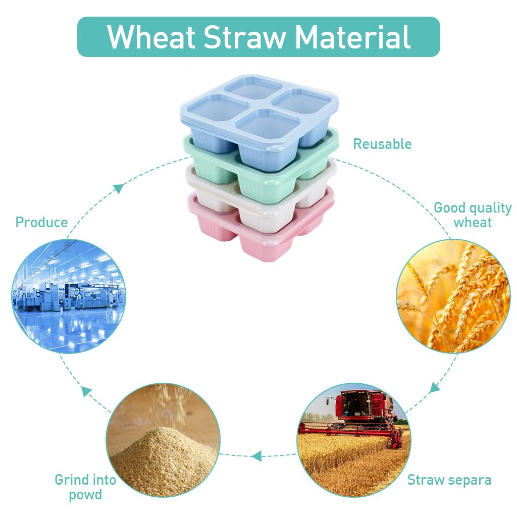 Supvox Snack Containers for Kids and Adults with 4 Compartments Reusable Wheat Straw Box