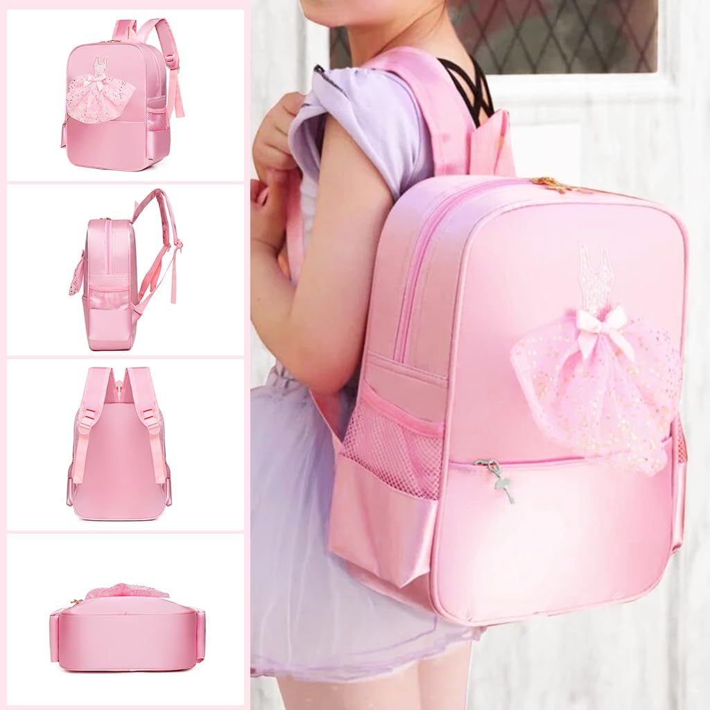 PALAY® Girls Pink Backpack School Backpack Bookbag for Girls Cute Ballet Dress Backpack Ballet Class Bag Nylon Waterproof Zipper Backpack Travel Backpack Birthday School Gift Christmas Gift for Girls