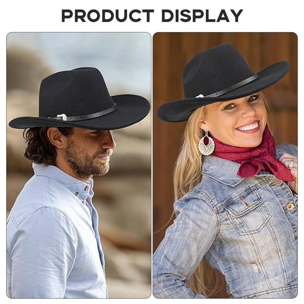 PROBEROS Western Cowboy Hat for Men with Roll Up Fedora Style and Buckle Belt Black 3PCS