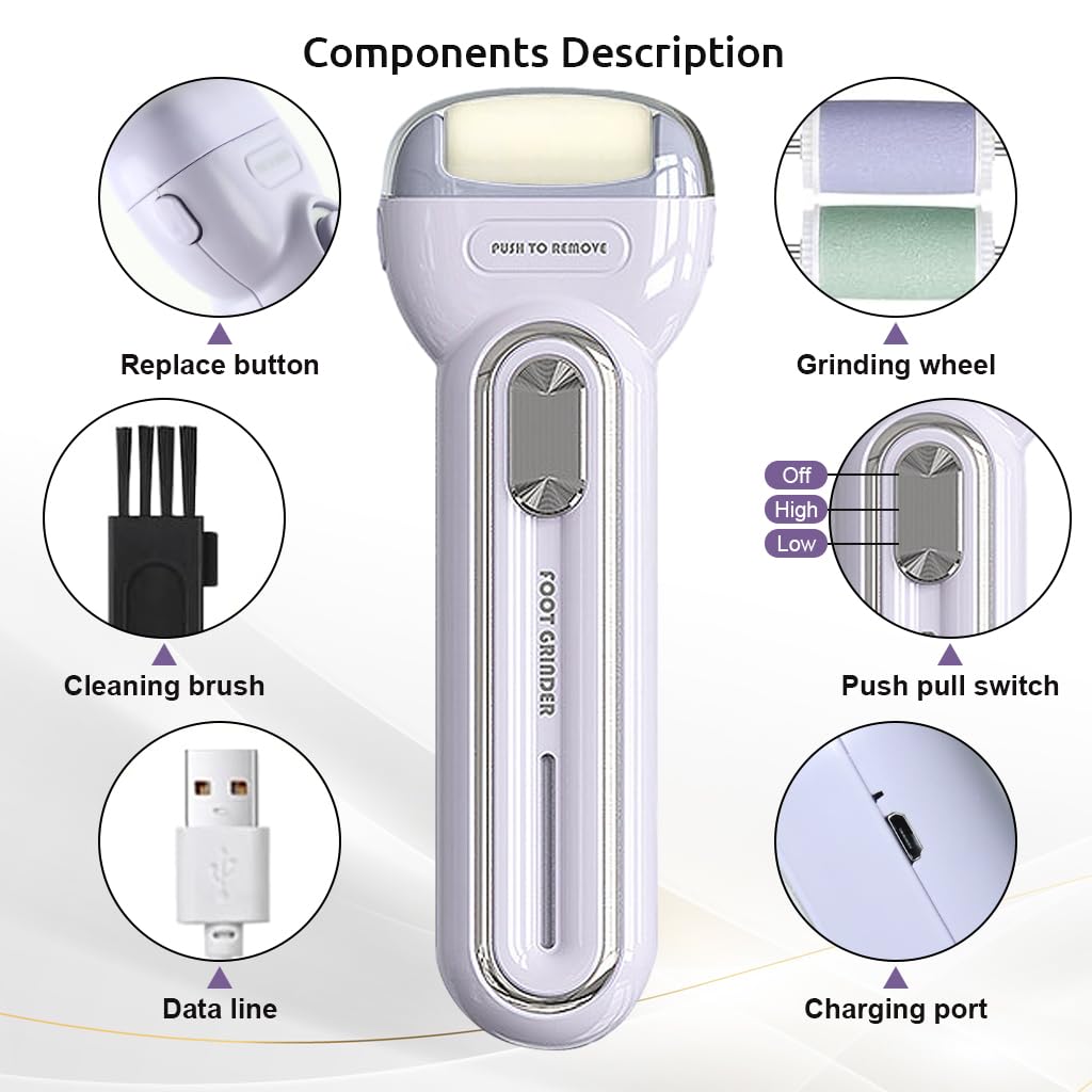 HANNEA® Electric Foot Scrubber Callus Remover with 3 Rollers, Pedicure Scrubber For Improve Rough Callus on Heel Rechargeable Electronic Pedicure Scrubber Tool Professional Feet Care