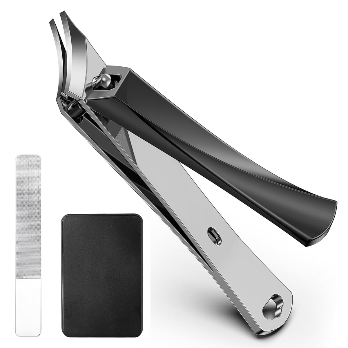 MAYCREATE Slanted Nail Clipper 2pcs Set for Fingernails and Toenails featuring Angled Head and Stainless Steel Design