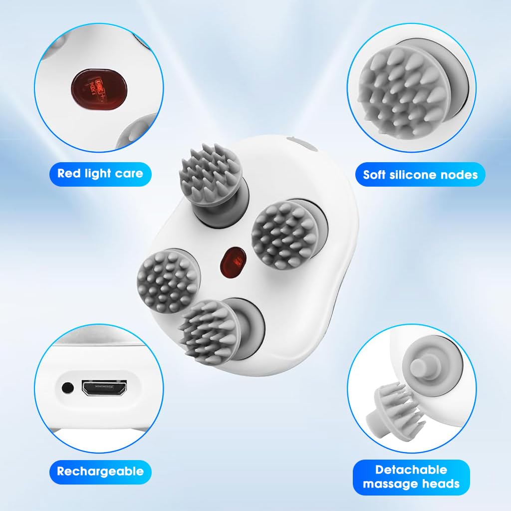 ZIBUYU Electric Scalp Massager for Relaxation with 4 Rotating Heads and 1200mAh Battery | USB Rechargeable