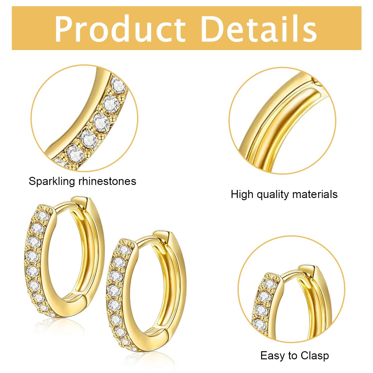 SANNIDHI Hoop Earrings for Women featuring Zircon Huggie Design 4 Pairs 8mm–14mm Gold | Stylish Gift Jewellery