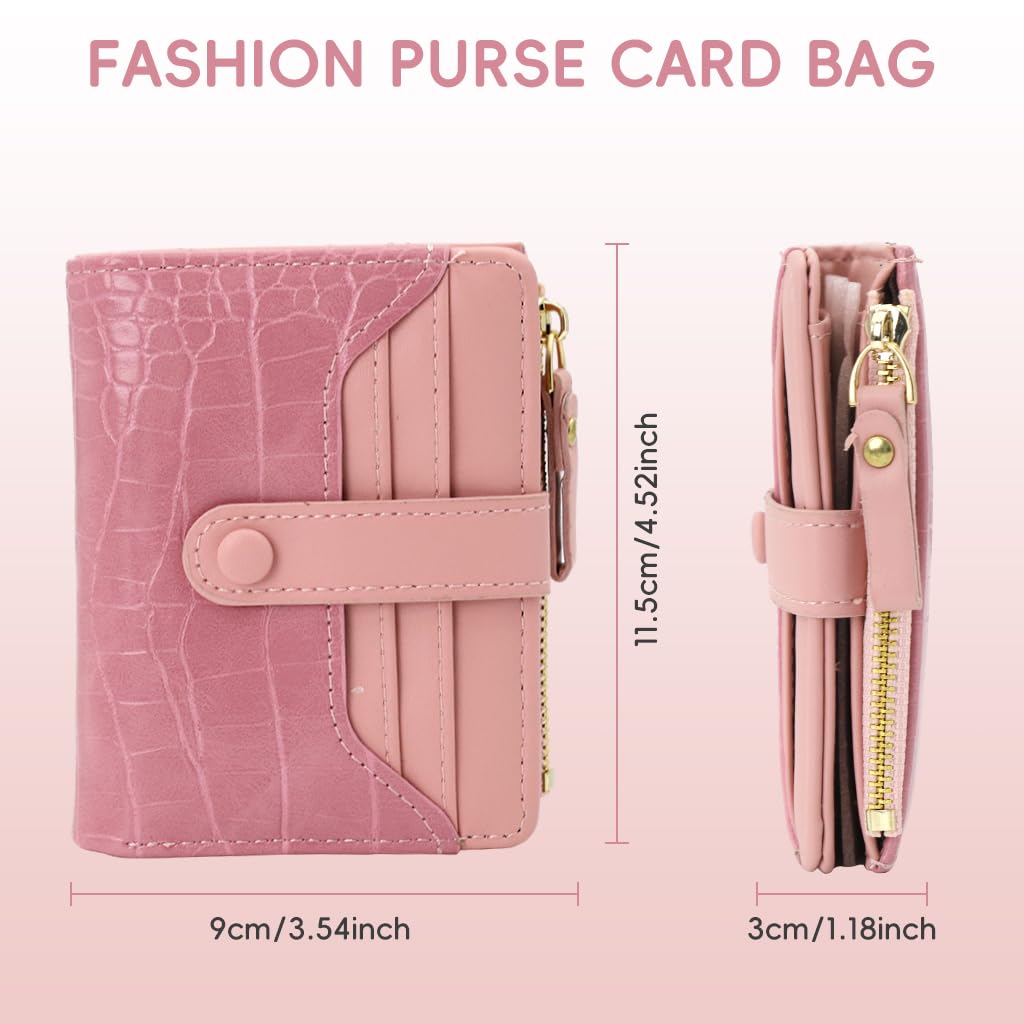 ZIBUYU Women Purse with 8 Card Slots and Snap Button Closure 11.5x9cm Pink PU Wallet | Gift for Women