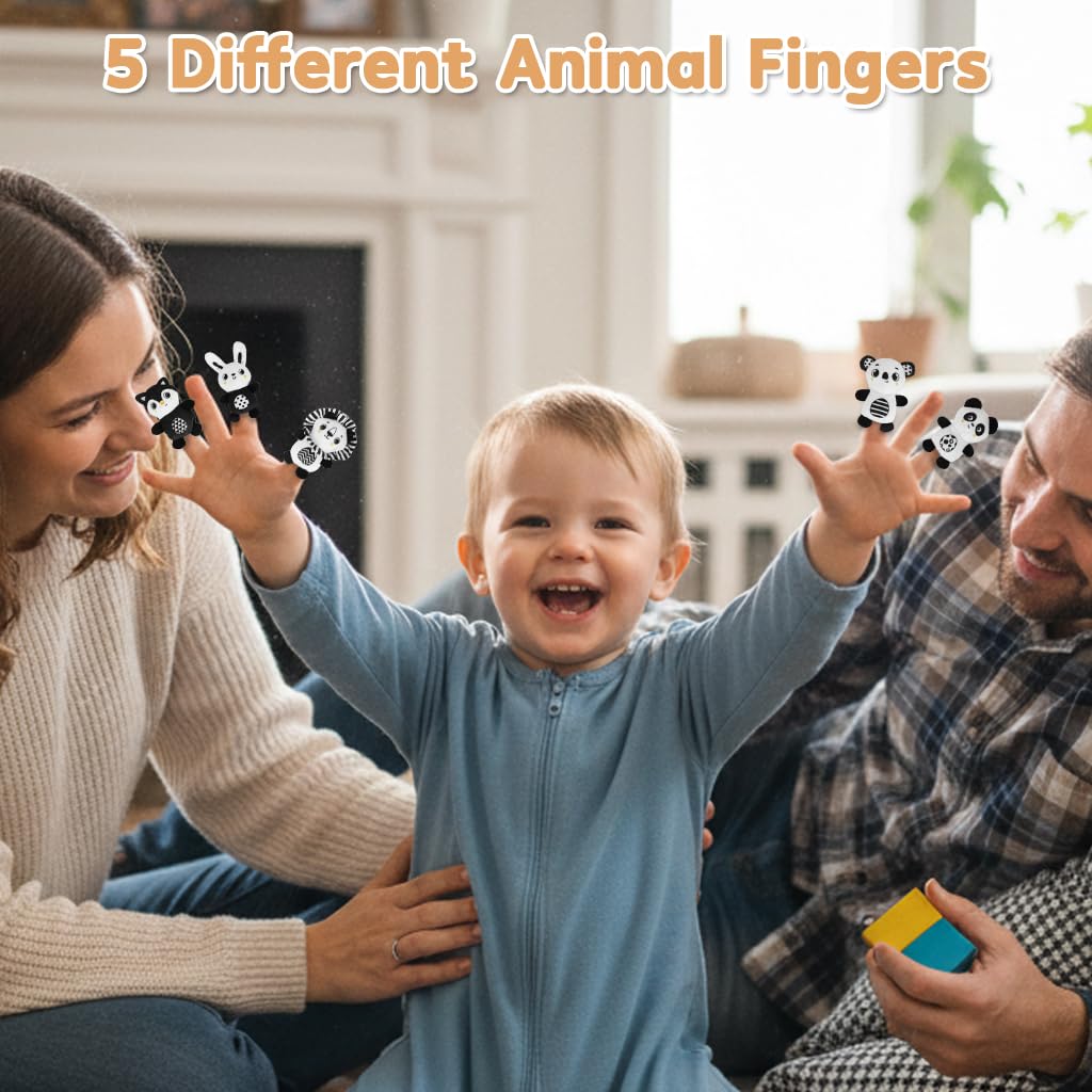 SNOWIE SOFT Baby Soft Cloth Book for Infants with 9 Animal Textures and Hand Puppets | Tactile Fabric Activity Toy