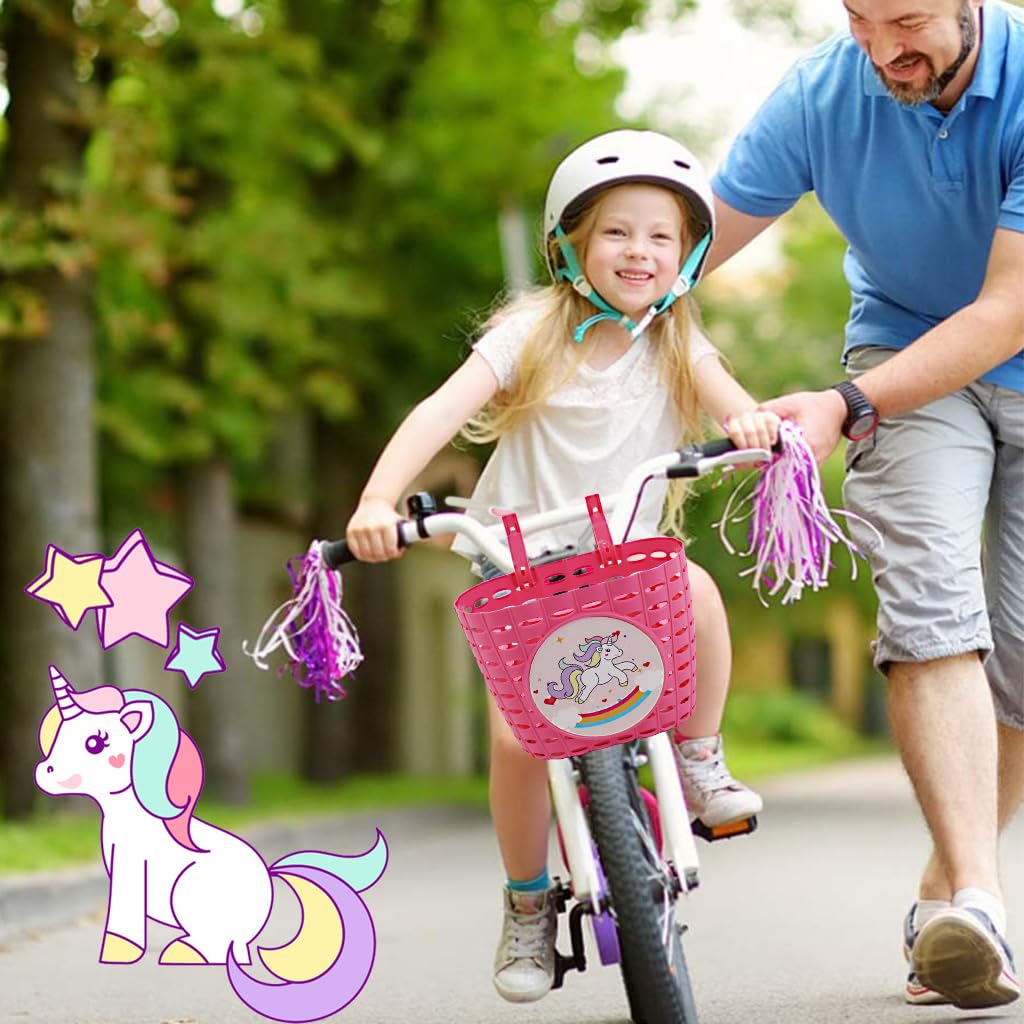 PROBEROS Girls Bike Basket for Bicycles and Scooters featuring Pink Unicorn Design 20x13x15cm 2PCS