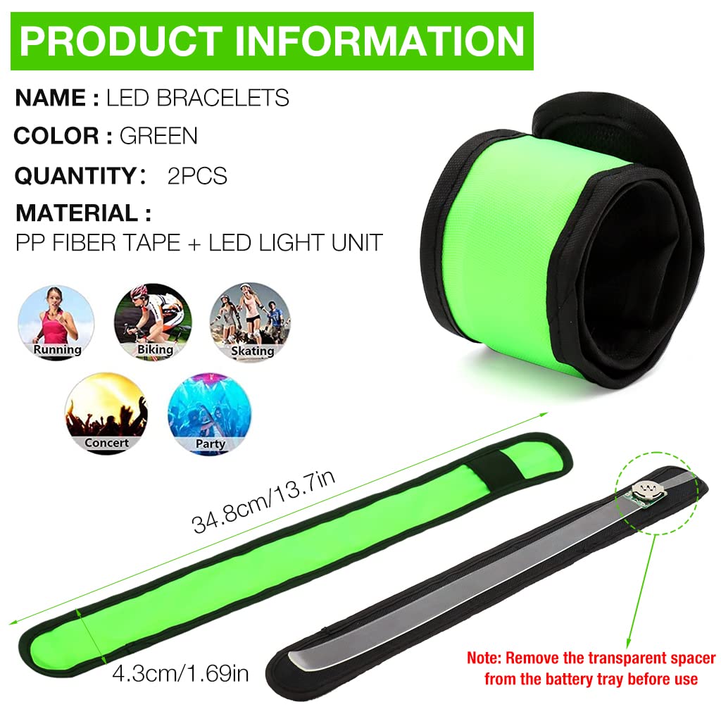 PATPAT Glow in the Dark Bracelet for Party and Night Running with LED Light 2PCS 35cm Green