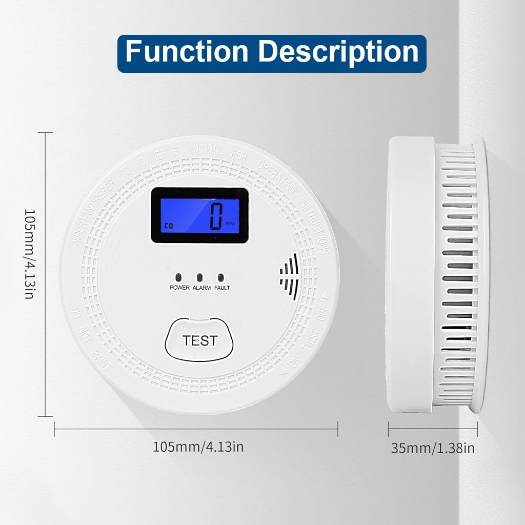 HASTHIP® 2-in-1 CO & Smoke Alarm, Carbon Monoxide Detector Smoke Detector with 85db Sound & Light Warning, Smoke Carbon Monoxide Alarm with LCD Screen, Battery Operated (Battery Not Included)