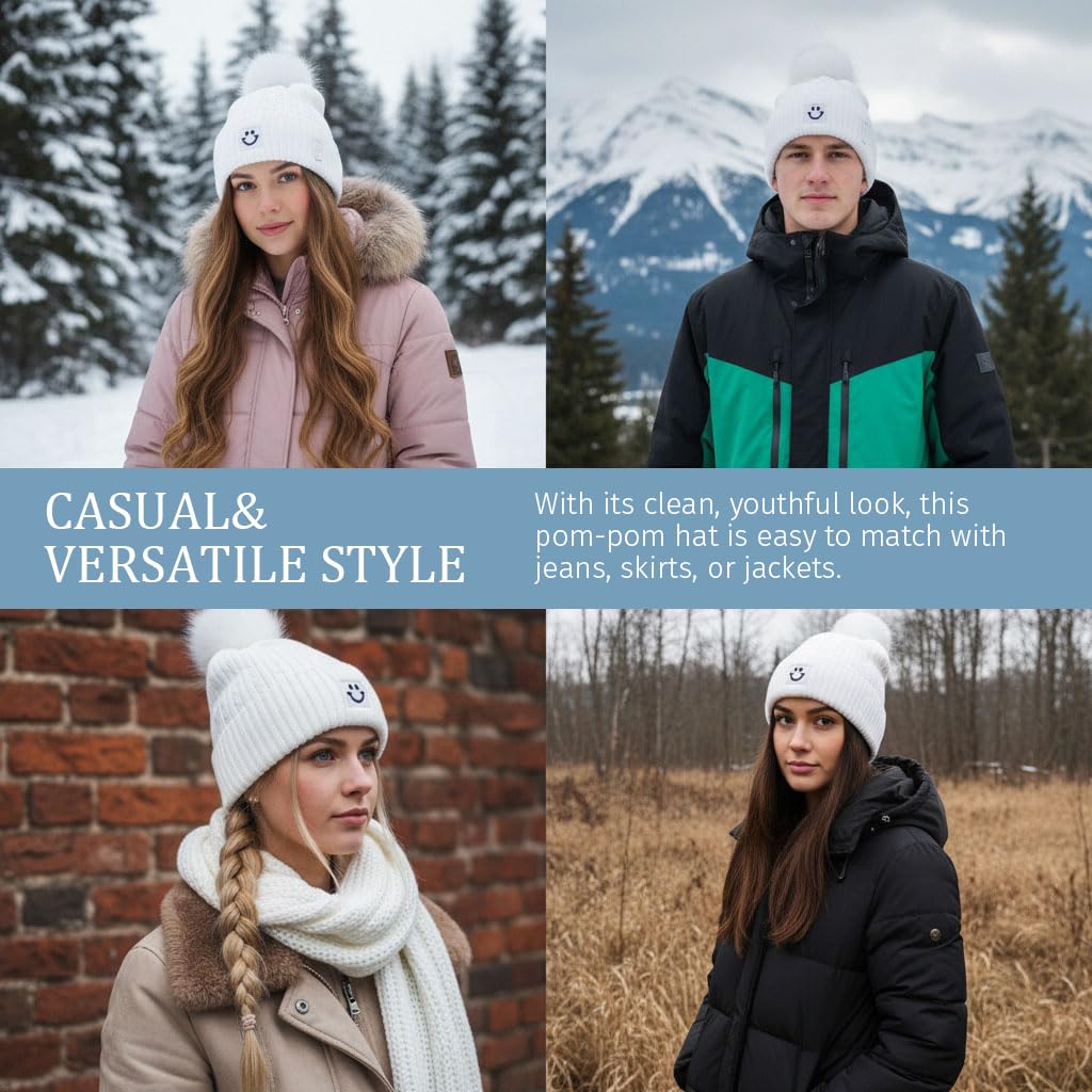 Zibuyu Winter Caps for Women with Thick Wool Yarn and Pom Pom | Warm Ear Coverage Beanie