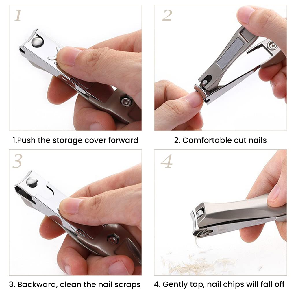 HASTHIP Men Nail Cutter for Thick and Ingrown Nails with Curved Blade & Catcher | Stainless Steel Clippers