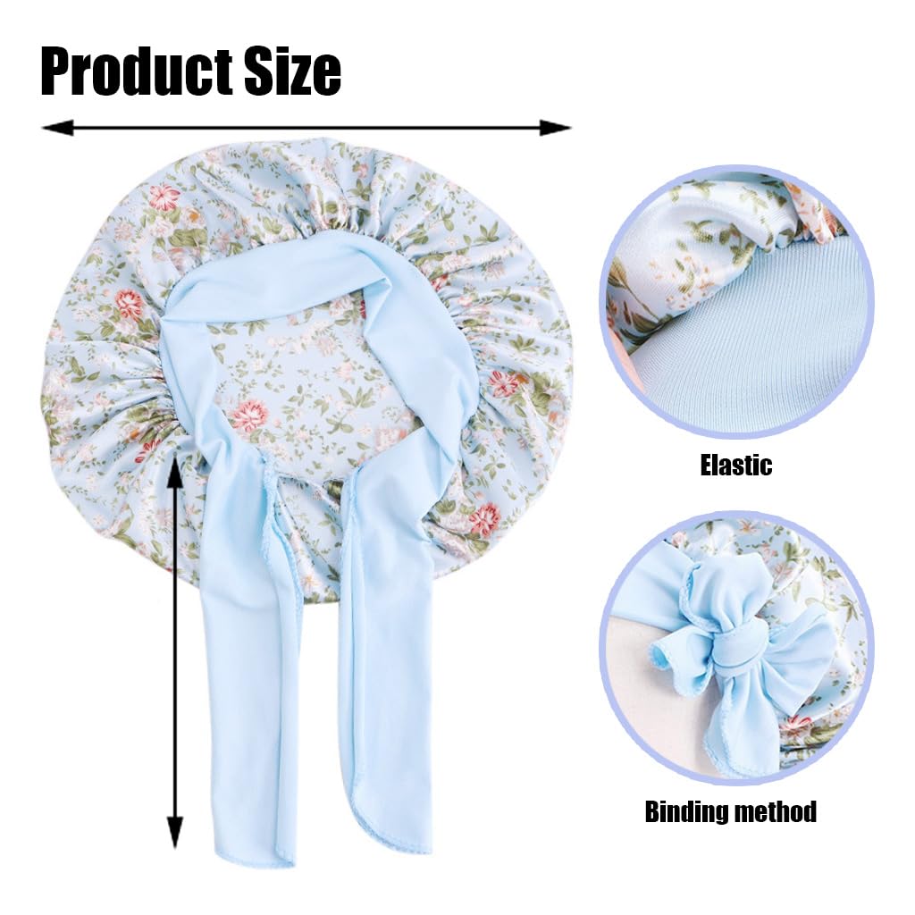 MAYCREATE Kids Silk Bonnet for Sleeping with Elastic Band and Floral Print | 2pcs Satin Hair Cap for Baby 2–8 Years