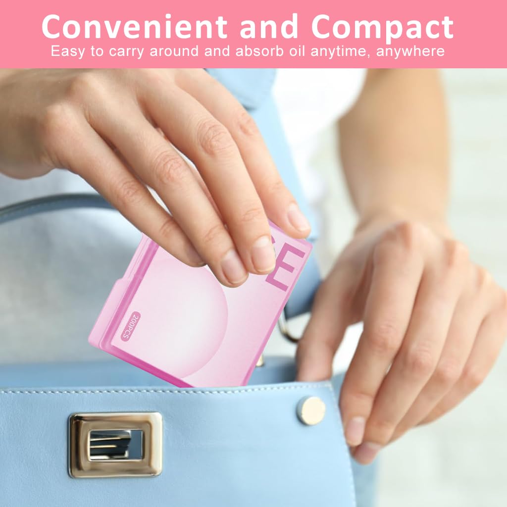 MAYCREATE Blotting Paper for Oily Face with Mirror and Puff featuring Dual Action Absorption | 200 Sheets Natural Linen