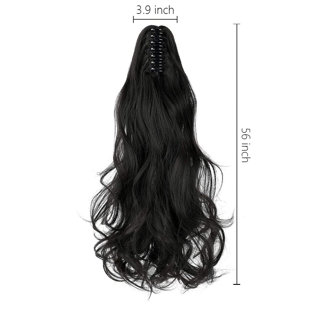 MAYCREATE Long Ponytail Hair Extension for Women with Clip On Claw | 22in Black Synthetic Curly Hairpiece