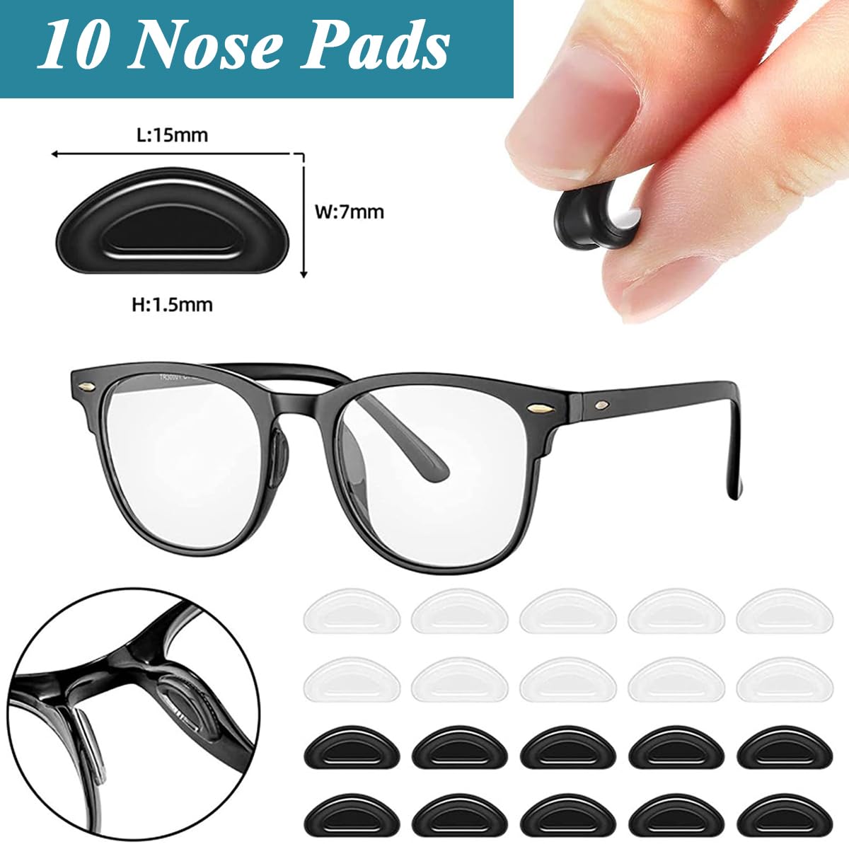 MAYCREATE Eyeglasses Retainers Set for Sport and Study with 10 Pairs Nose Pads | Silicone Anti Slip Temple Grips